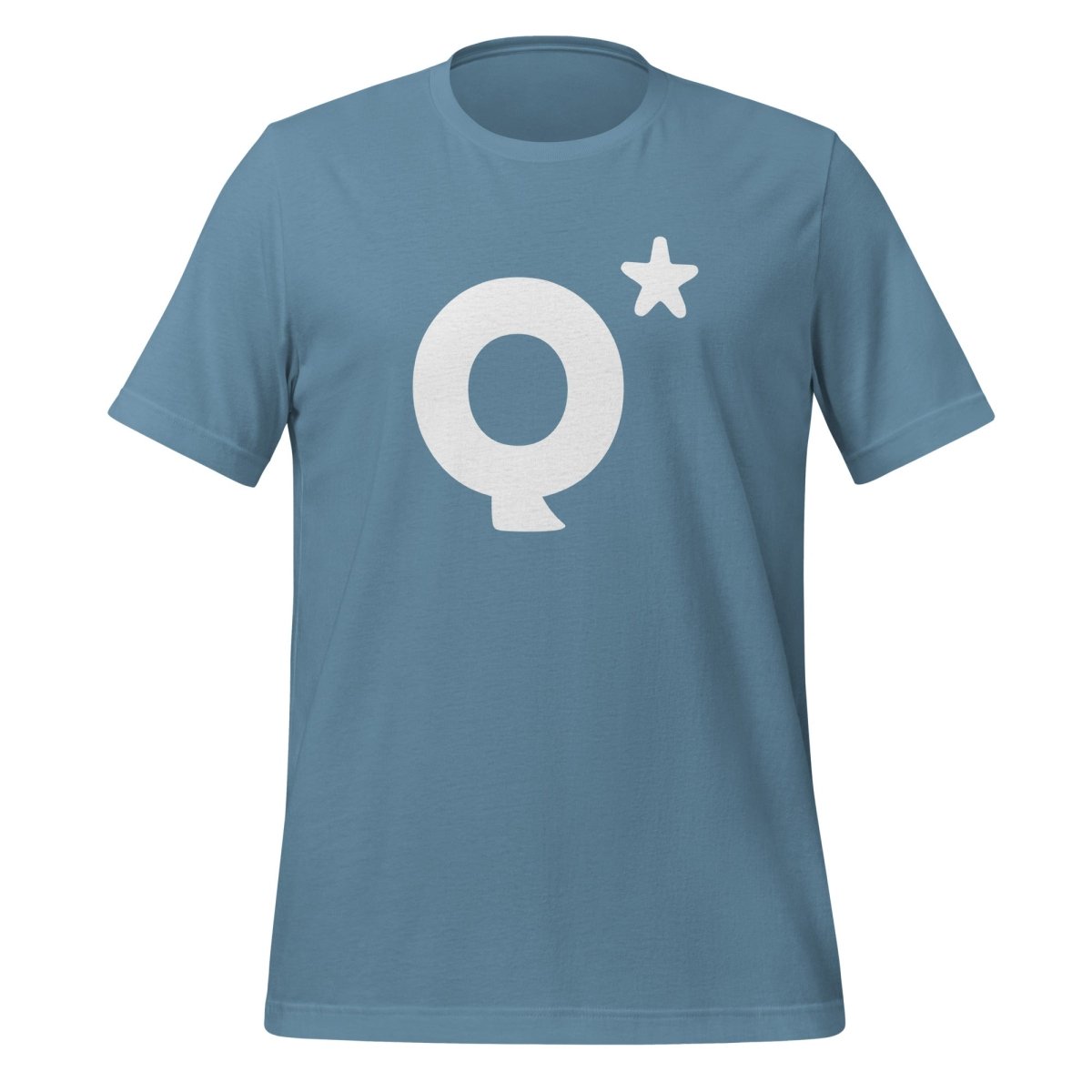Product mockup photo of the Q* (Q Star) T Shirt 2 (unisex) Steel Blue / M.