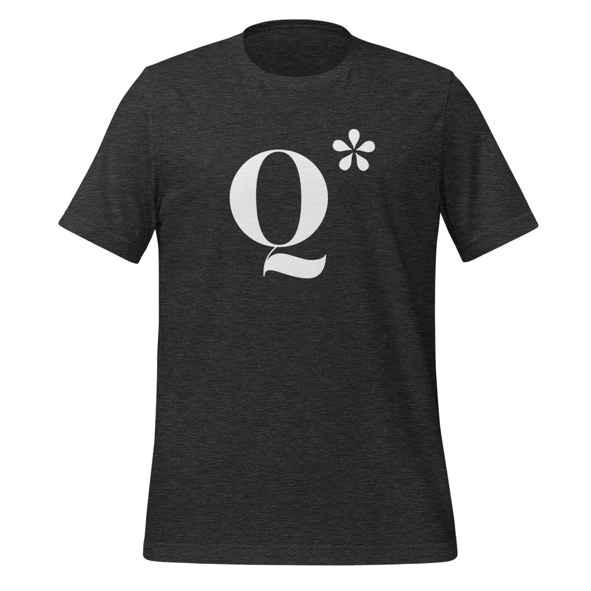 Product mockup photo of the Q* (Q Star) T Shirt 3 (unisex) Dark Grey Heather / M.