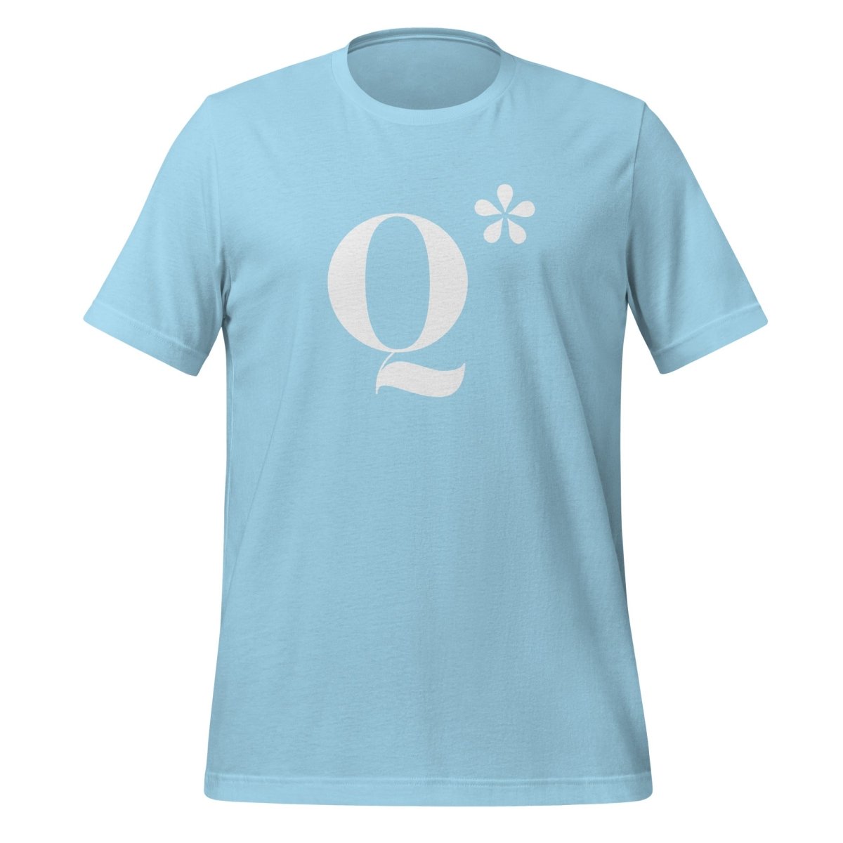 Product mockup photo of the Q* (Q Star) T Shirt 3 (unisex) Ocean Blue / M.