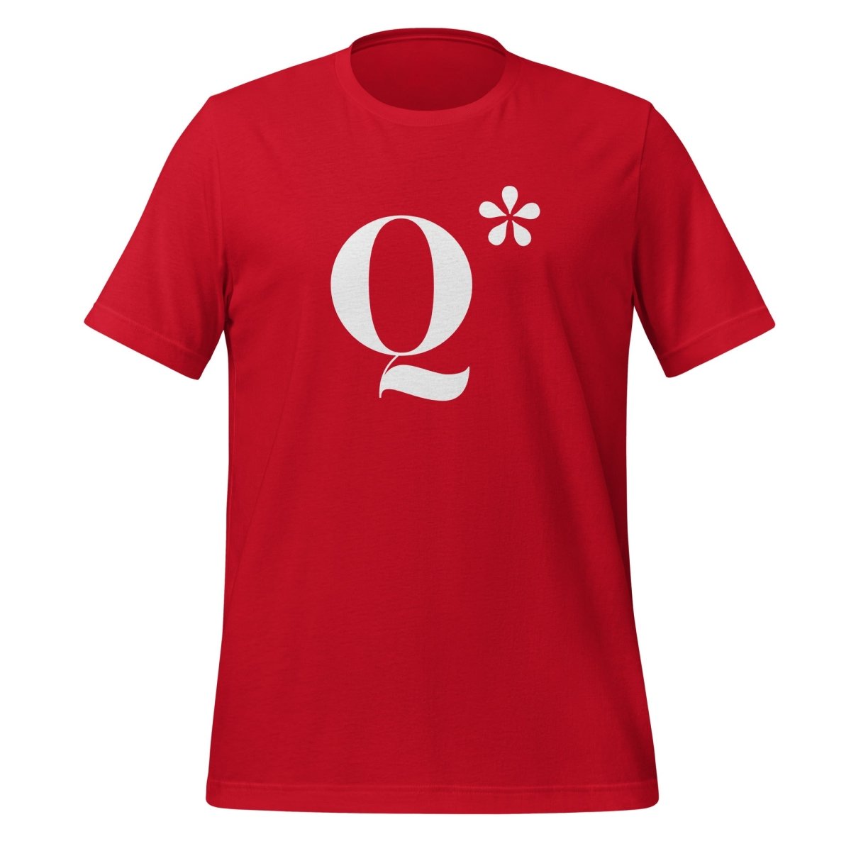 Product mockup photo of the Q* (Q Star) T Shirt 3 (unisex) Red / M.