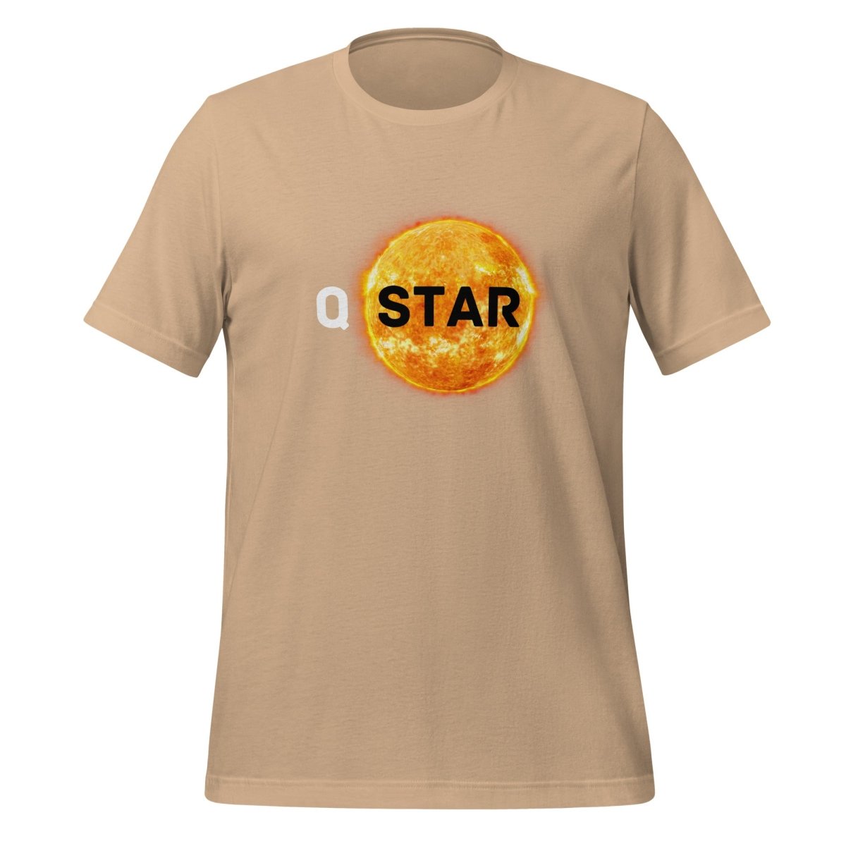 Product mockup photo of the Q* (Q Star) T Shirt 6 (unisex) Tan / M.