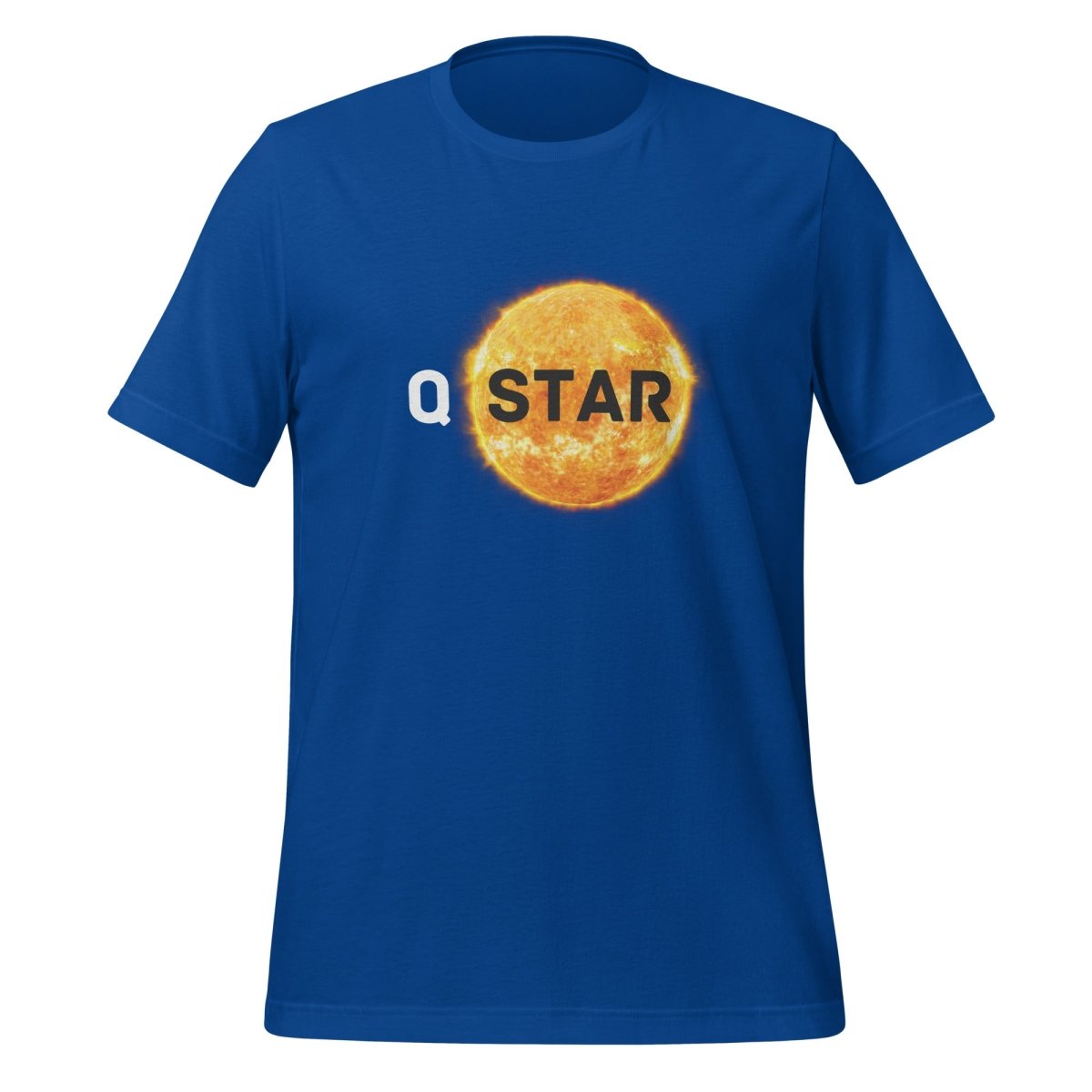 Product mockup photo of the Q* (Q Star) T Shirt 6 (unisex) True Royal / M.