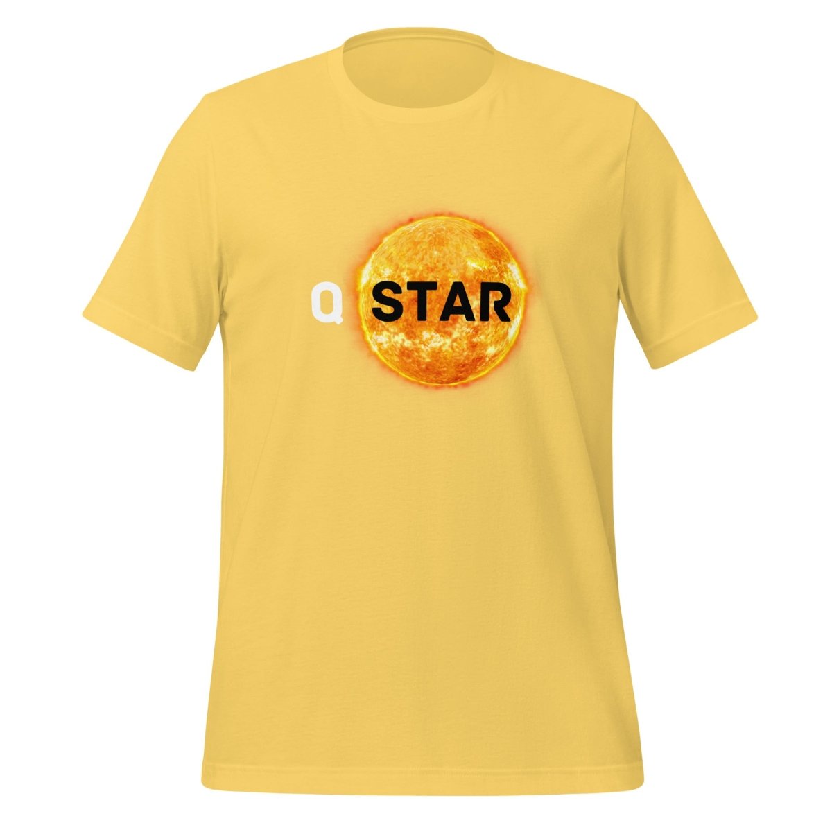 Product mockup photo of the Q* (Q Star) T Shirt 6 (unisex) Yellow / M.