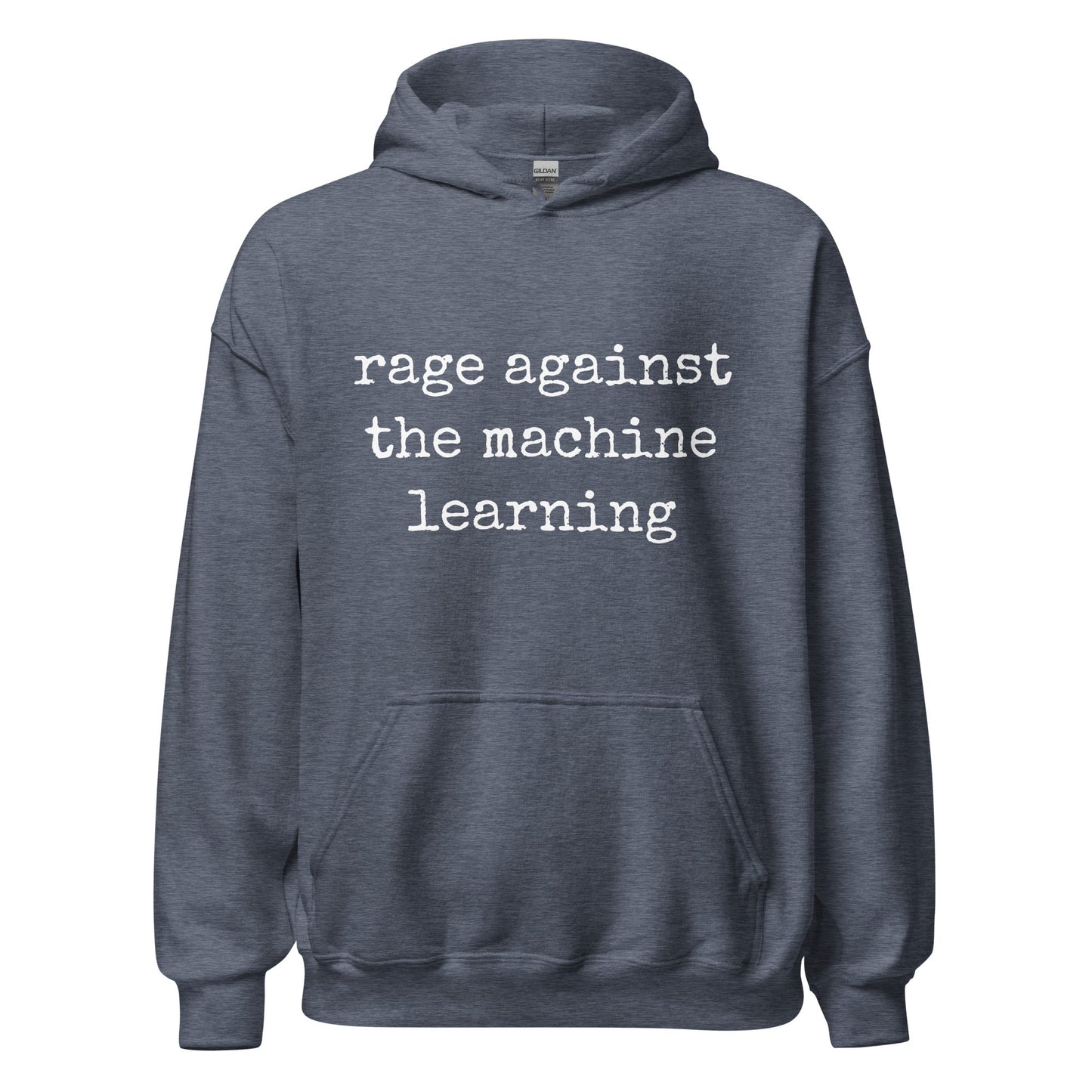 Image of the rage against the machine learning Hoodie (unisex) Heather Sport Dark Navy / M.
