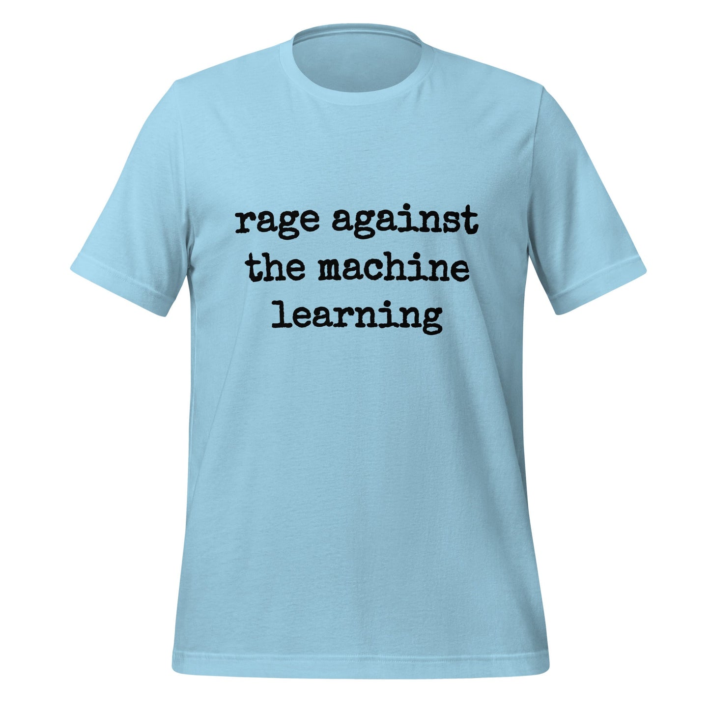 Mockup image of the rage against the machine learning T Shirt 2 (unisex) Ocean Blue / M.