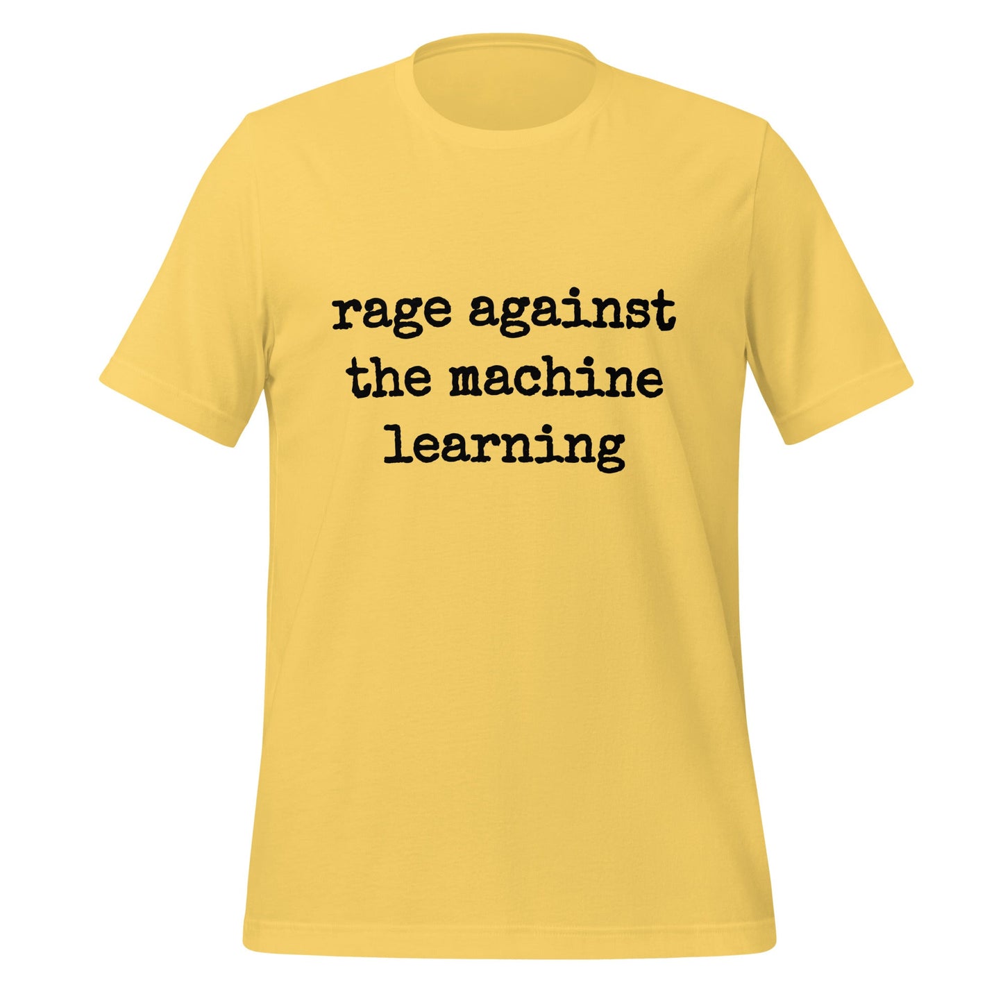 Mockup image of the rage against the machine learning T Shirt 2 (unisex) Yellow / M.