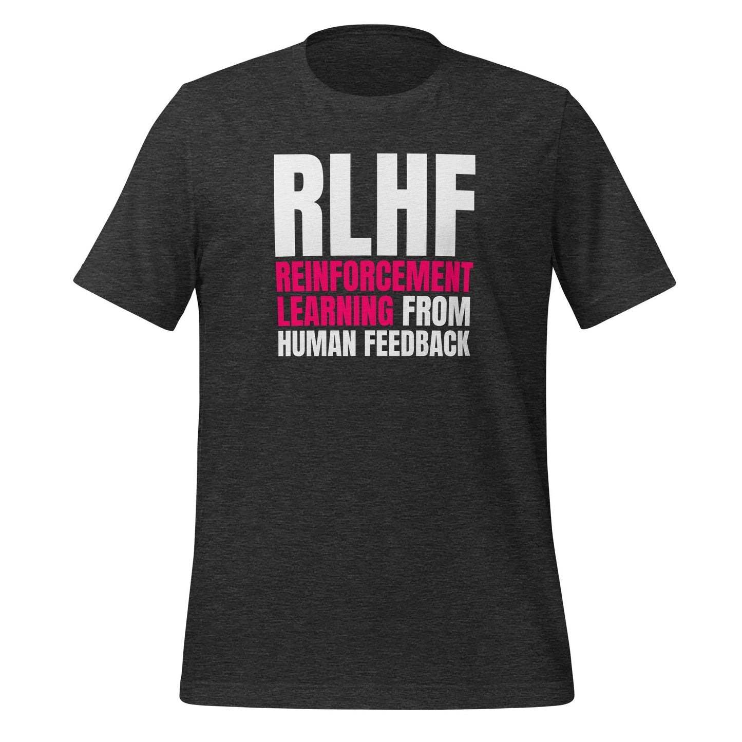 Product mockup photo of the RLHF T Shirt 2 (unisex) Dark Grey Heather / M.