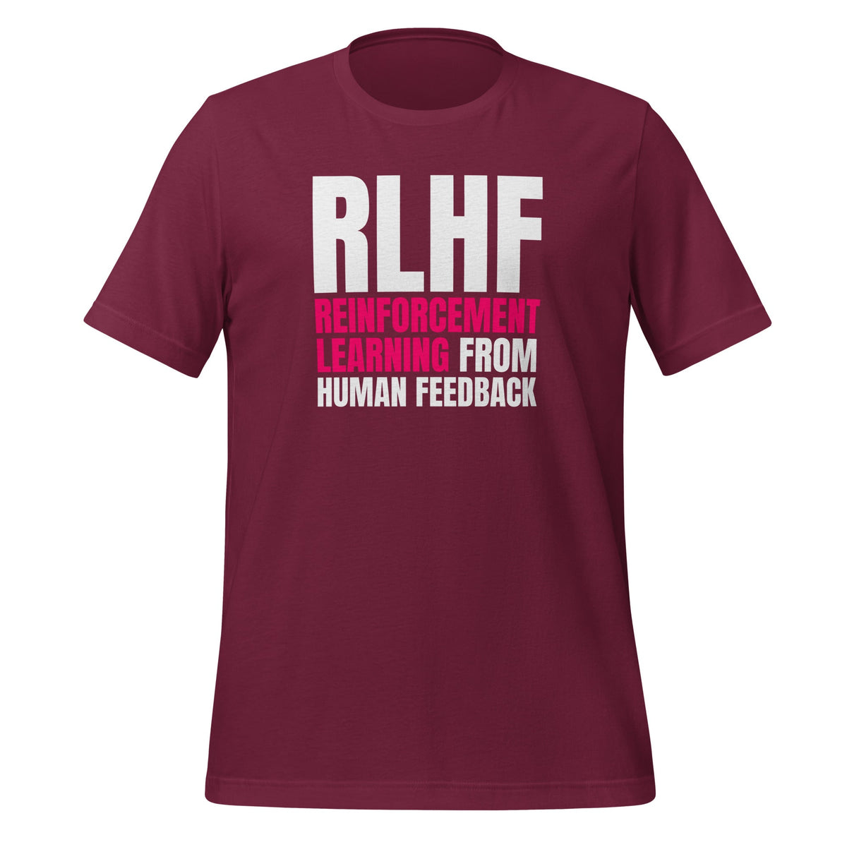 Product mockup photo of the RLHF T Shirt 2 (unisex) Maroon / M.