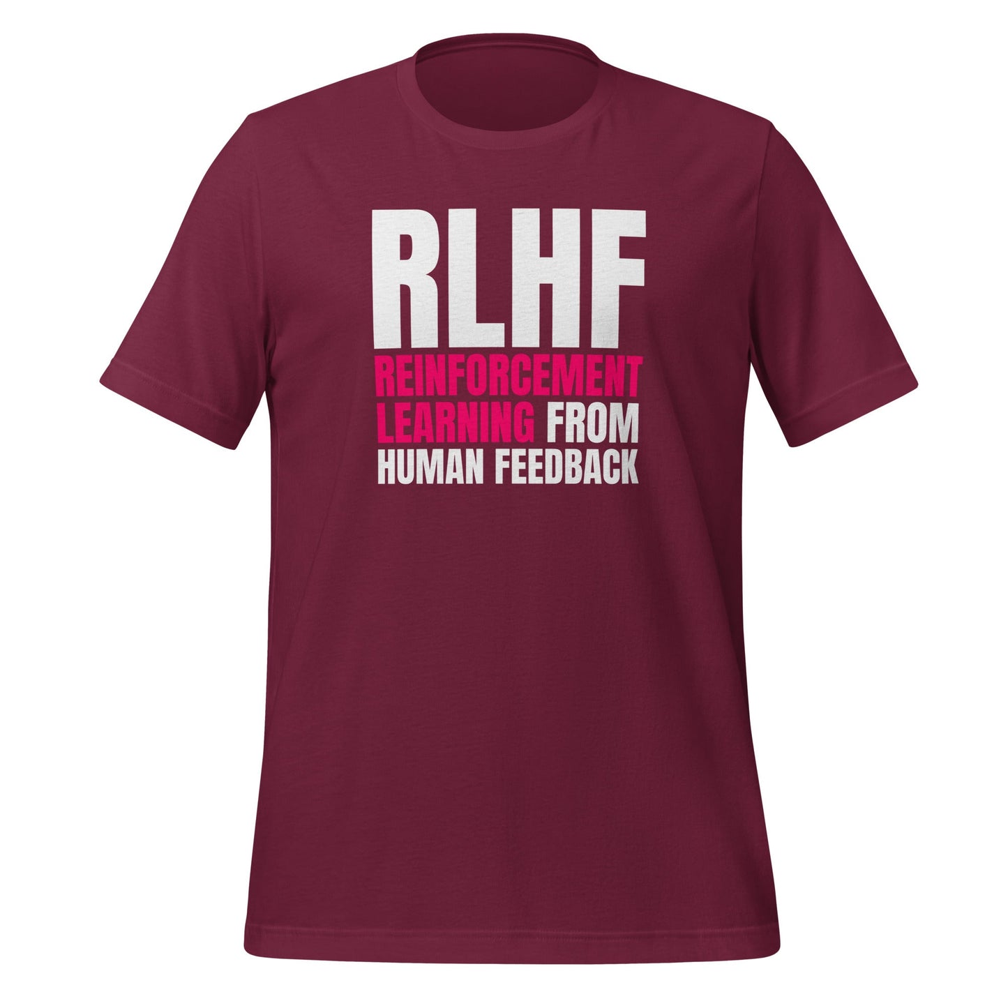 Product mockup photo of the RLHF T Shirt 2 (unisex) Maroon / M.
