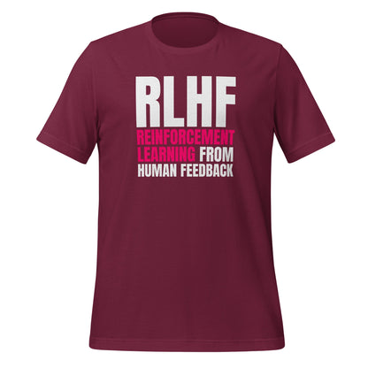 Product mockup photo of the RLHF T Shirt 2 (unisex) Maroon / M.