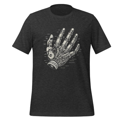 Mockup image of the Robot Hand T-Shirt (unisex) Dark Grey Heather / M.