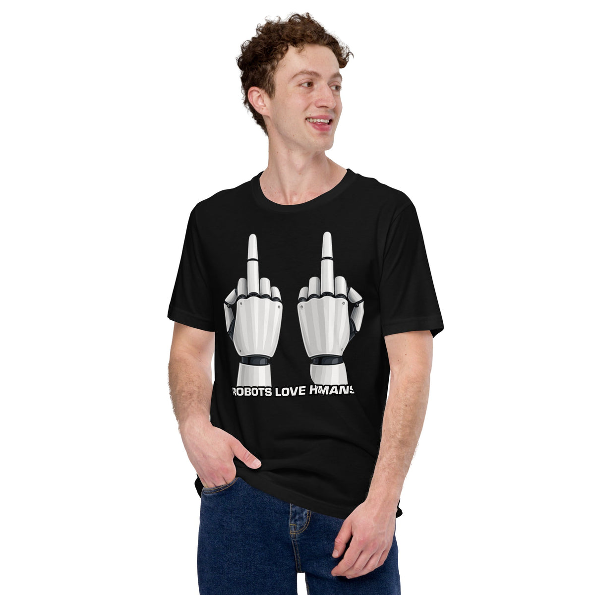 Mockup image of the Robot Middle Fingers T-Shirt (unisex).