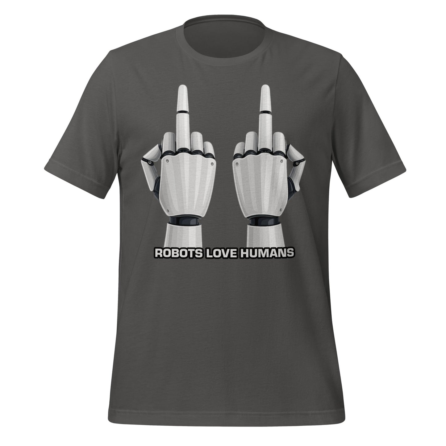 Mockup image of the Robot Middle Fingers T-Shirt (unisex) Asphalt / M.