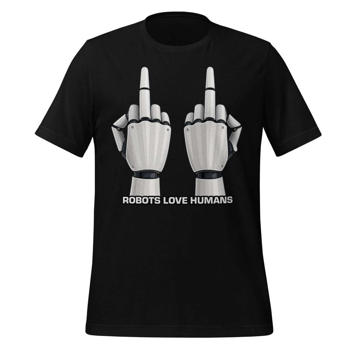 Mockup image of the Robot Middle Fingers T-Shirt (unisex) Black / M.