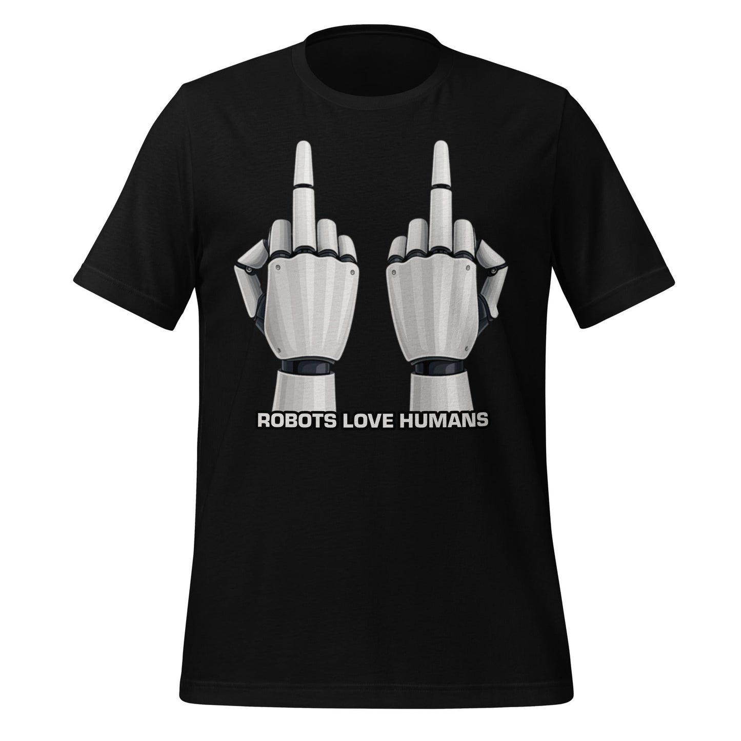 Mockup image of the Robot Middle Fingers T-Shirt (unisex) Black / M.