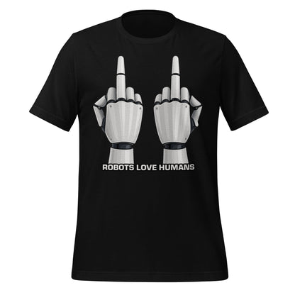 Mockup image of the Robot Middle Fingers T-Shirt (unisex) Black / M.