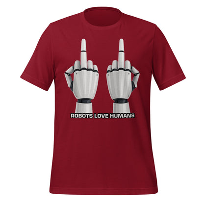 Mockup image of the Robot Middle Fingers T-Shirt (unisex) Cardinal / M.