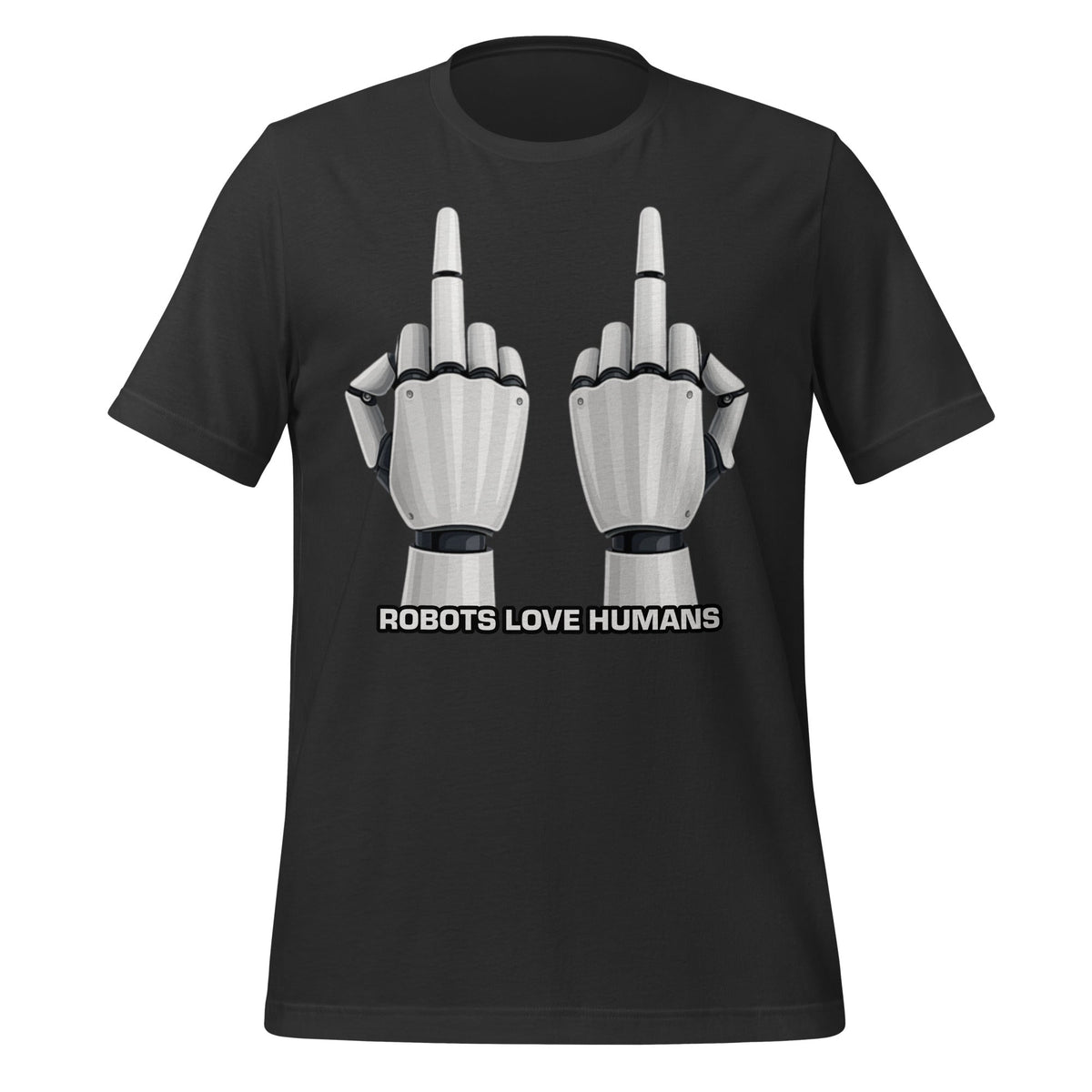 Mockup image of the Robot Middle Fingers T-Shirt (unisex) Dark Grey / M.