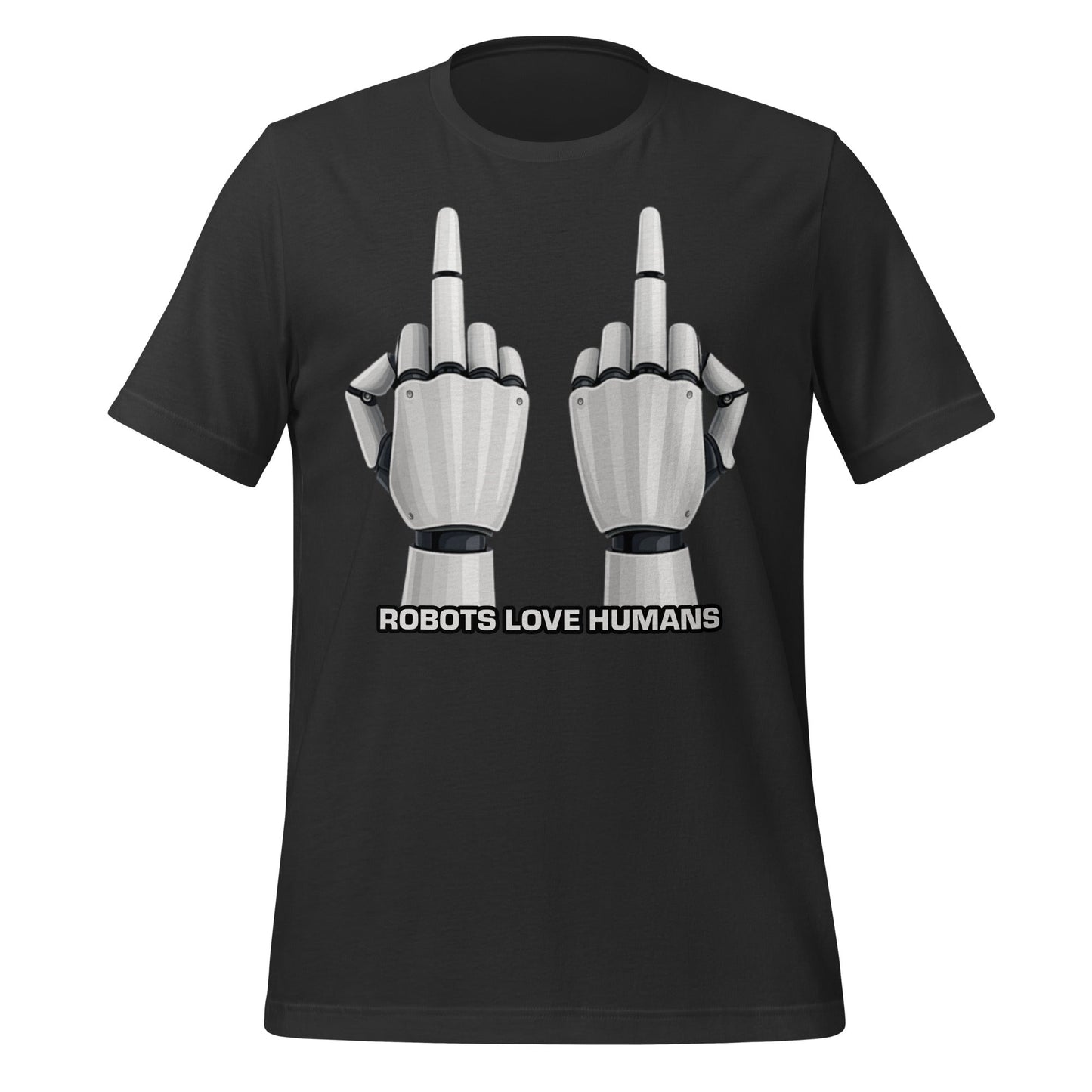 Mockup image of the Robot Middle Fingers T-Shirt (unisex) Dark Grey / M.