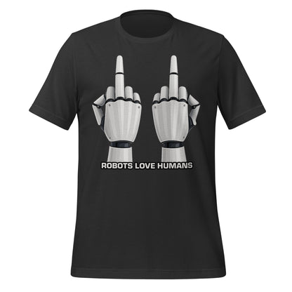 Mockup image of the Robot Middle Fingers T-Shirt (unisex) Dark Grey / M.