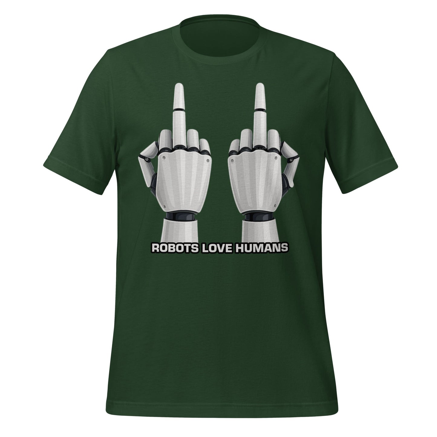 Mockup image of the Robot Middle Fingers T-Shirt (unisex) Forest / M.