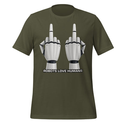 Mockup image of the Robot Middle Fingers T-Shirt (unisex) Military Green / M.