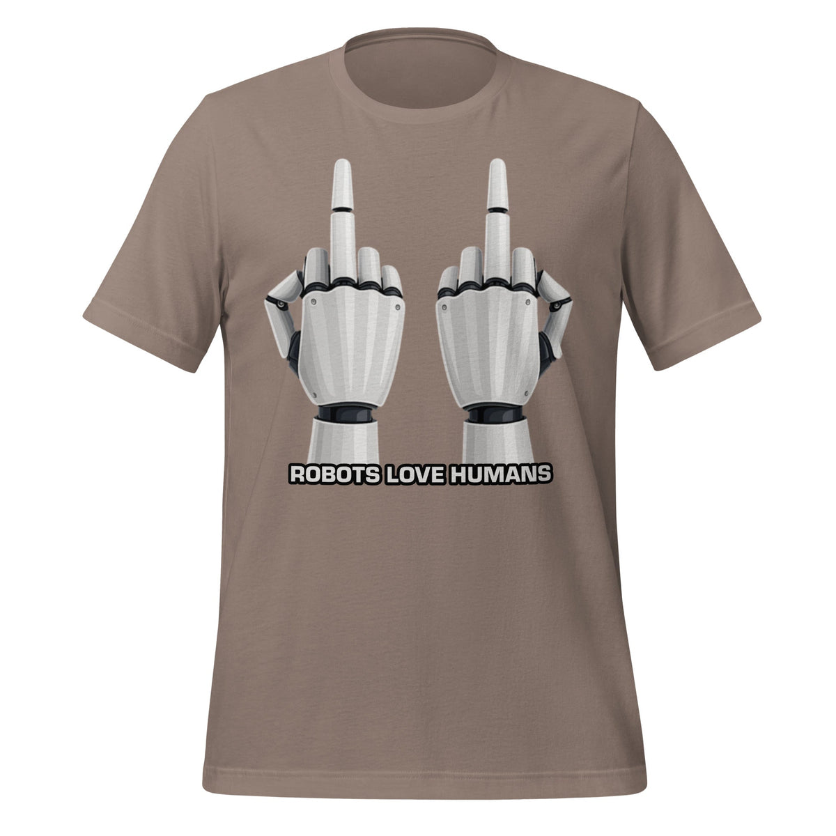 Mockup image of the Robot Middle Fingers T-Shirt (unisex) Pebble / M.