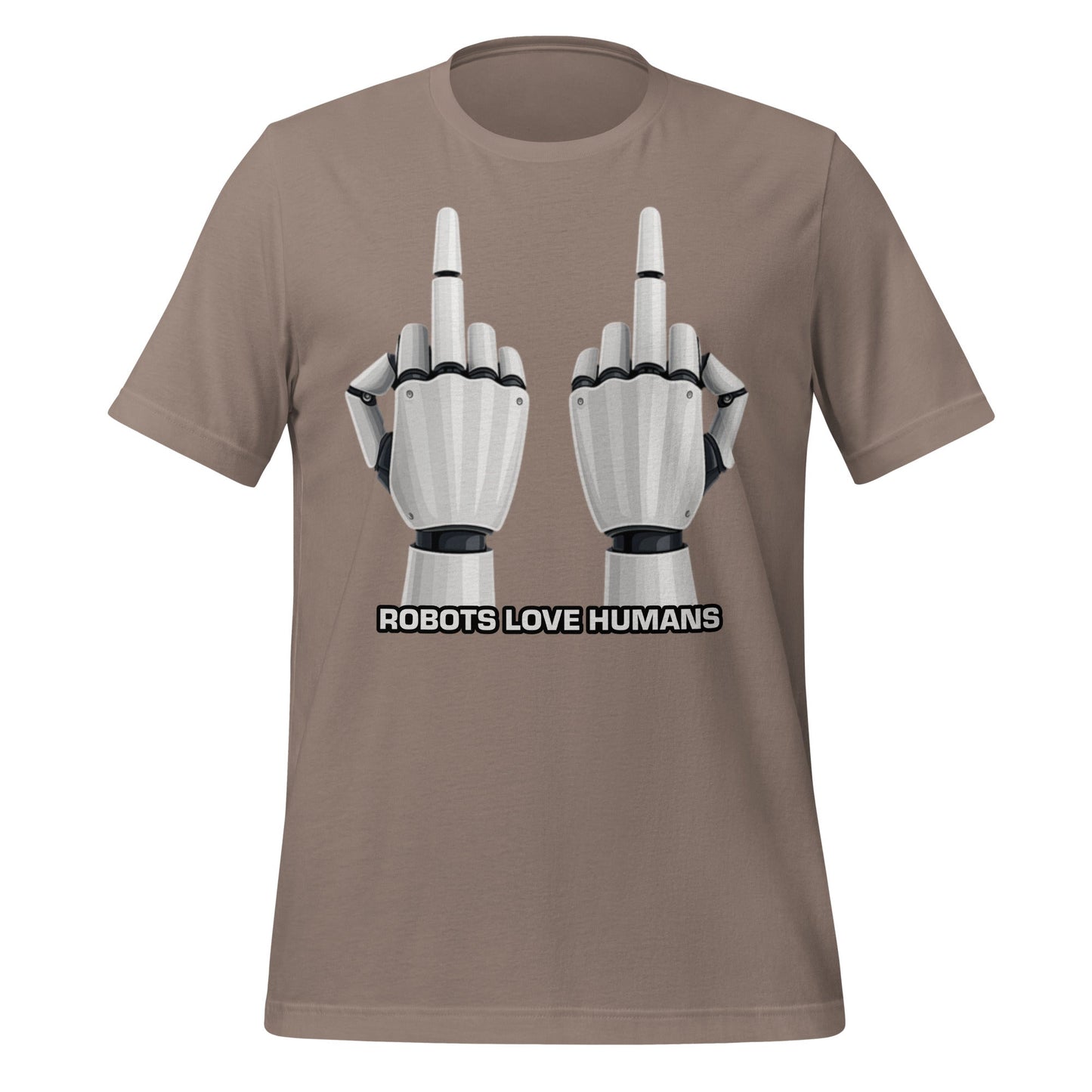 Mockup image of the Robot Middle Fingers T-Shirt (unisex) Pebble / M.