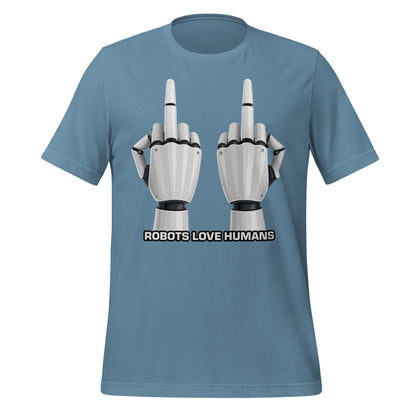 Mockup image of the Robot Middle Fingers T-Shirt (unisex) Steel Blue / M.