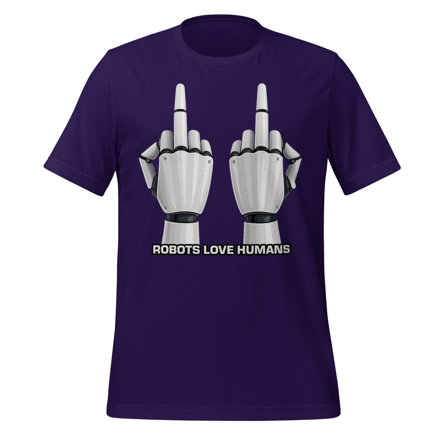 Mockup image of the Robot Middle Fingers T-Shirt (unisex) Team Purple / M.