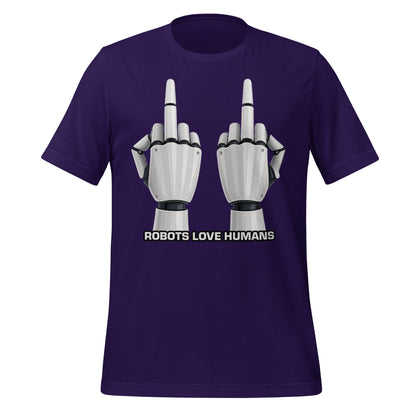 Mockup image of the Robot Middle Fingers T-Shirt (unisex) Team Purple / M.