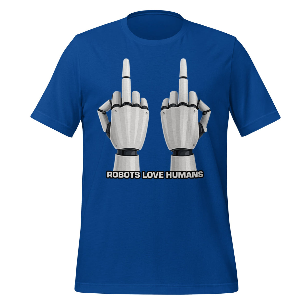 Mockup image of the Robot Middle Fingers T-Shirt (unisex) True Royal / M.