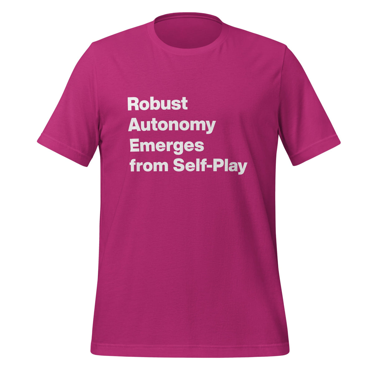 Product mockup photo of the Robust Autonomy Emerges from Self Play T Shirt (unisex) Berry / M.