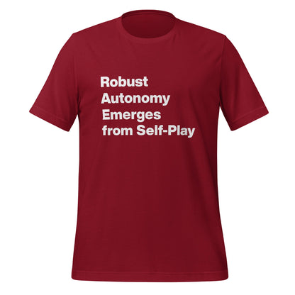 Product mockup photo of the Robust Autonomy Emerges from Self Play T Shirt (unisex) Cardinal / M.