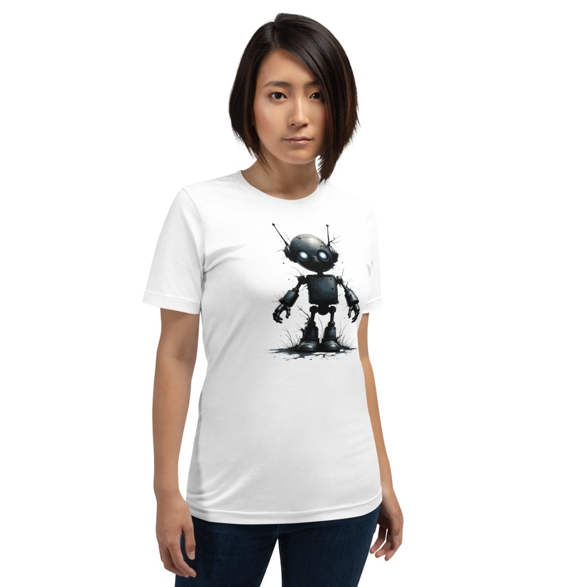 Product mockup photo of the Rorschach Test Robot T Shirt (unisex).