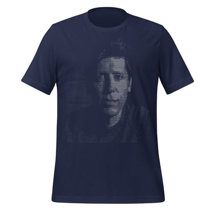 Product mockup photo of the Sam Altman ASCII Art T Shirt (unisex) Navy / M.