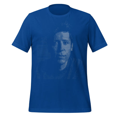 Product mockup photo of the Sam Altman ASCII Art T Shirt (unisex) True Royal / M.