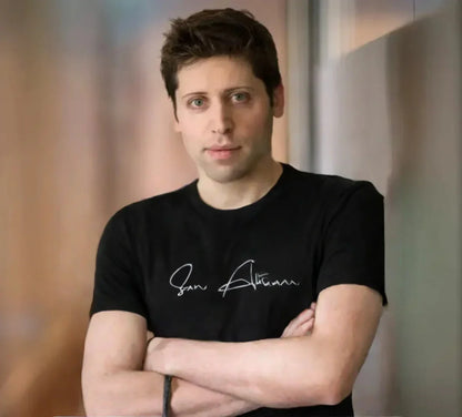 Product mockup photo of the Sam Altman Signature T Shirt (unisex).