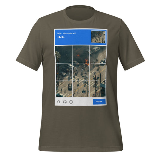 Image of the Select the Robots CAPTCHA T-Shirt (unisex) Army / M.