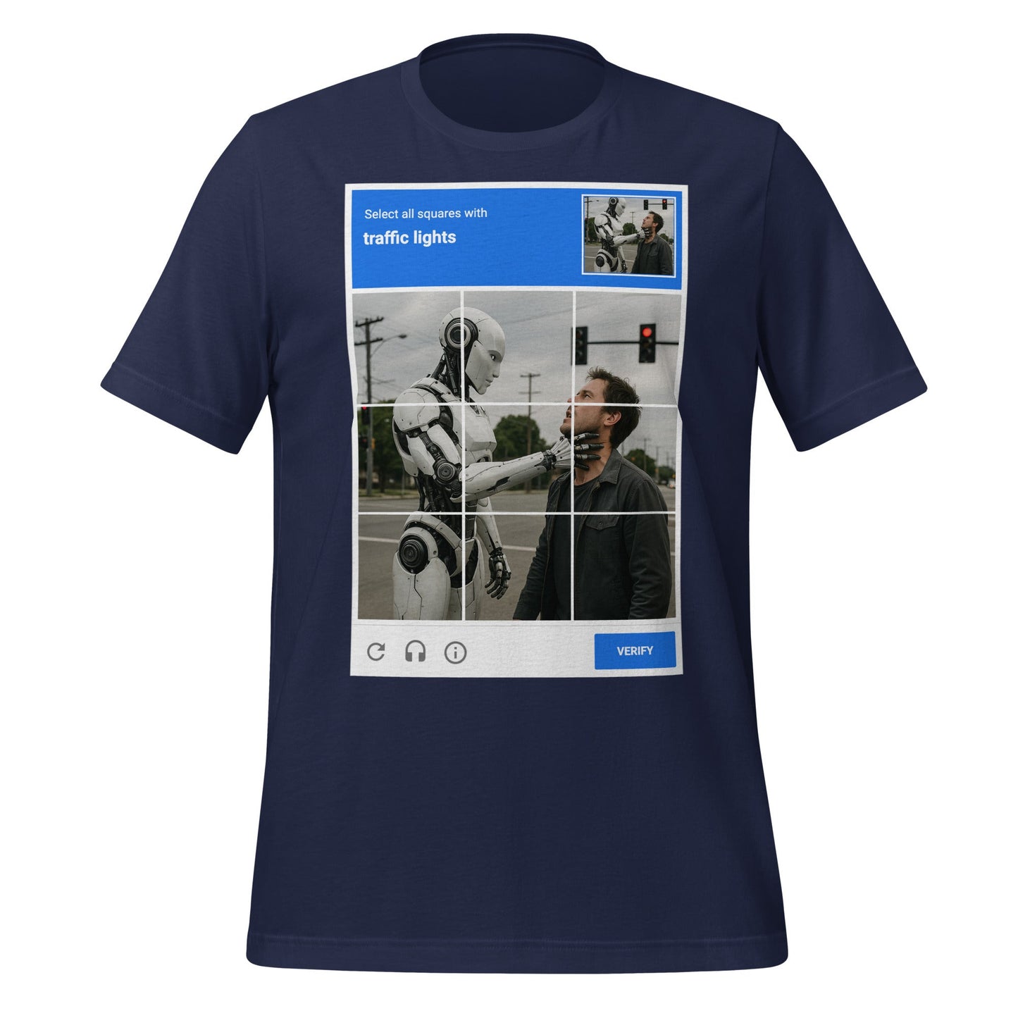 Image of the Select the Traffic Lights CAPTCHA T-Shirt (unisex) Navy / M.