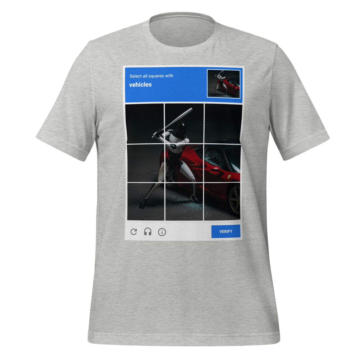 Image of the Select the Vehicles CAPTCHA T-Shirt (unisex) Athletic Heather / M.