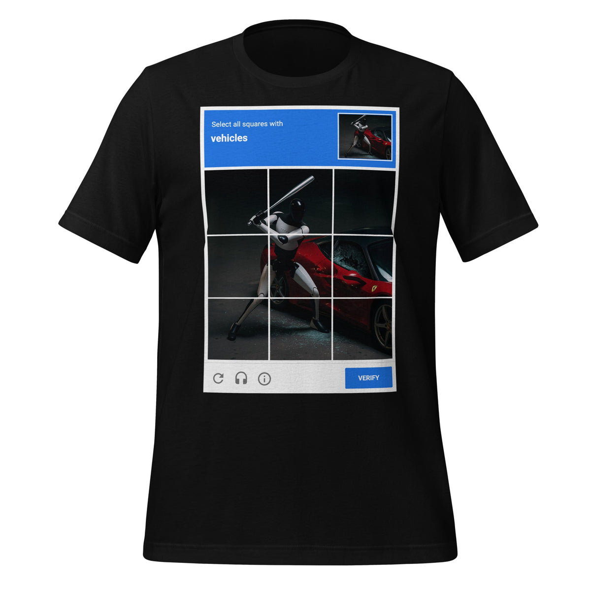 Image of the Select the Vehicles CAPTCHA T-Shirt (unisex) Black / M.