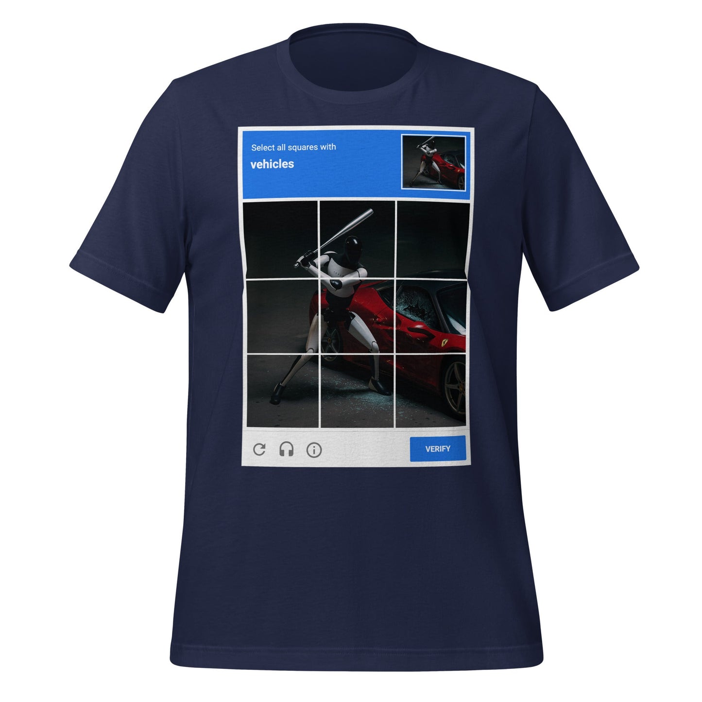 Image of the Select the Vehicles CAPTCHA T-Shirt (unisex) Navy / M.