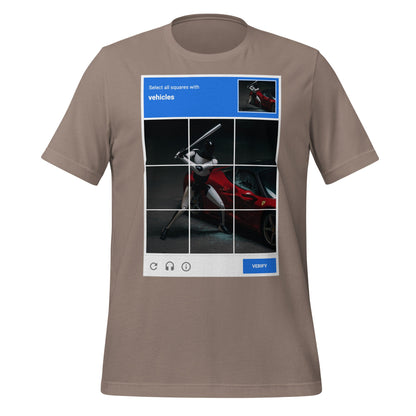 Image of the Select the Vehicles CAPTCHA T-Shirt (unisex) Pebble / M.