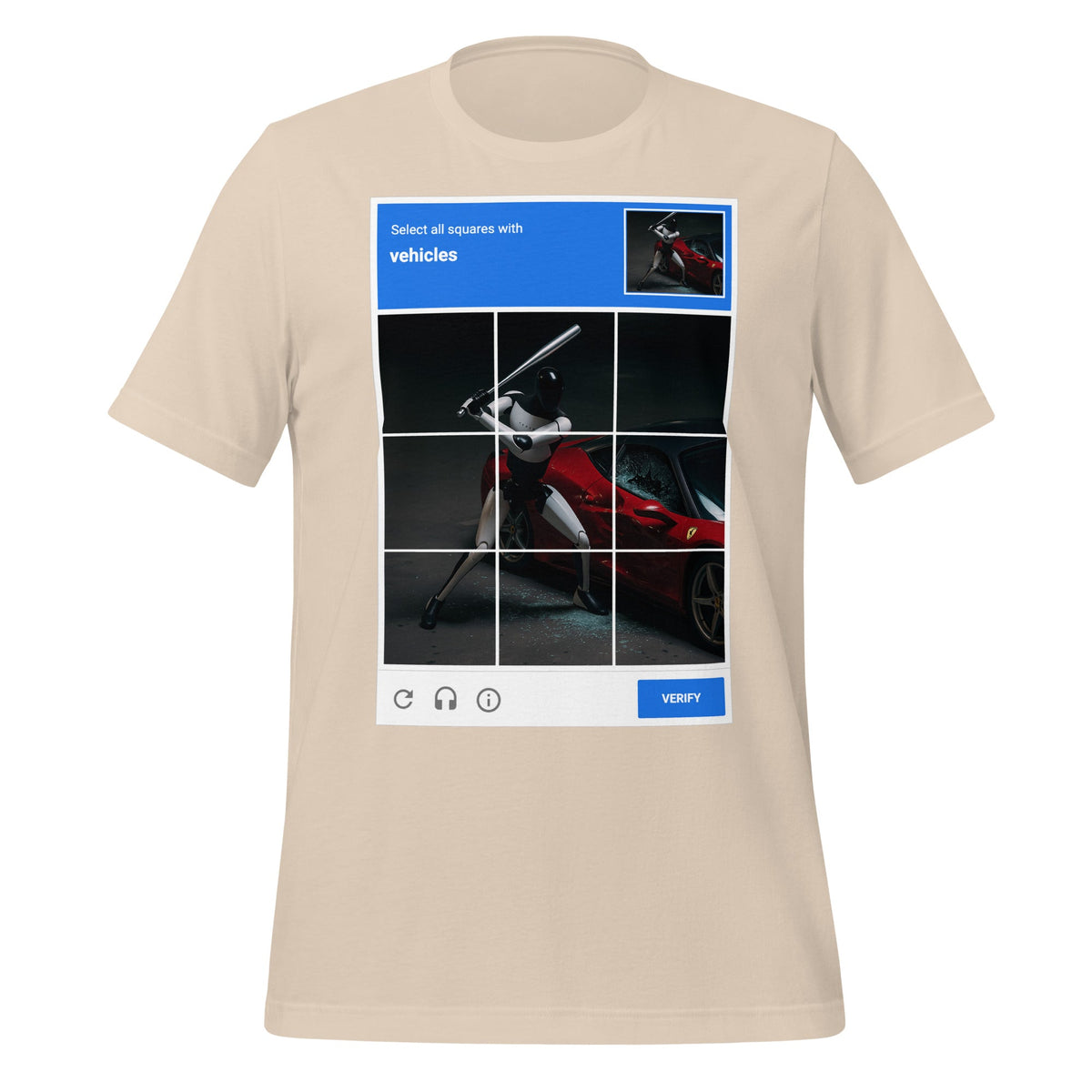 Image of the Select the Vehicles CAPTCHA T-Shirt (unisex) Soft Cream / M.
