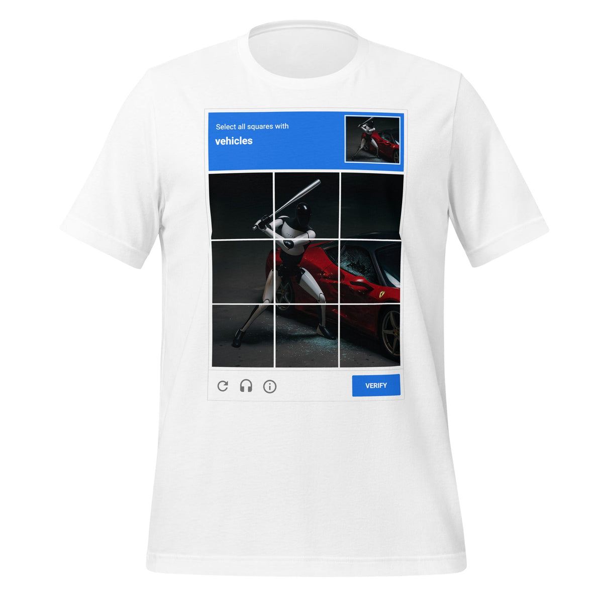 Image of the Select the Vehicles CAPTCHA T-Shirt (unisex) White / M.