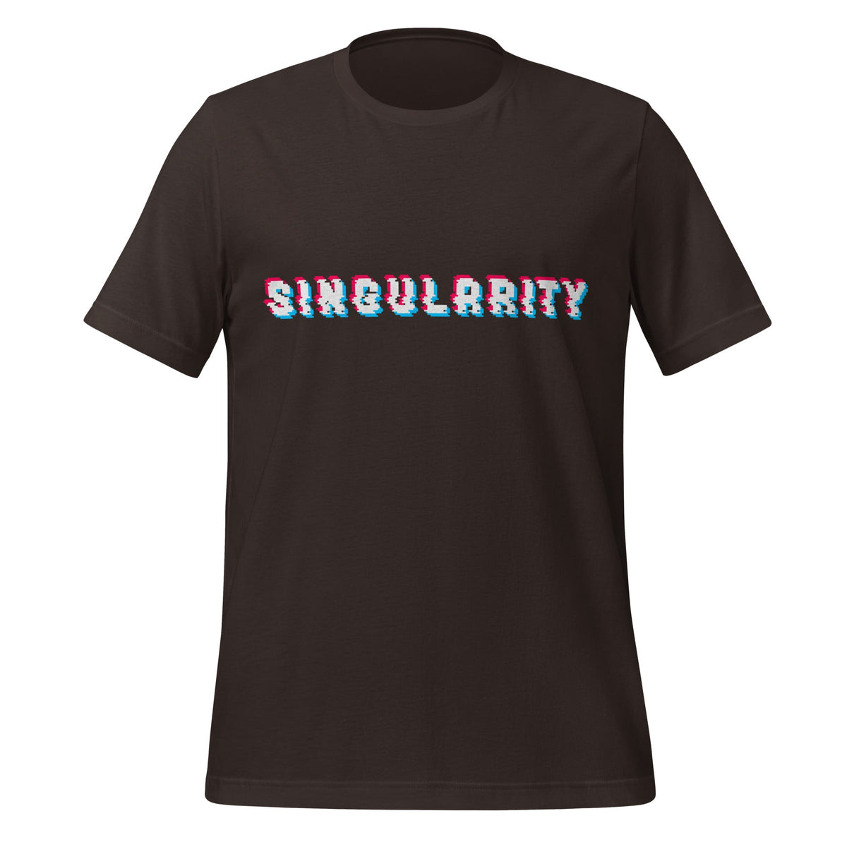 Product mockup photo of the Singularity Pixel Glitch T Shirt (unisex) Brown / M.