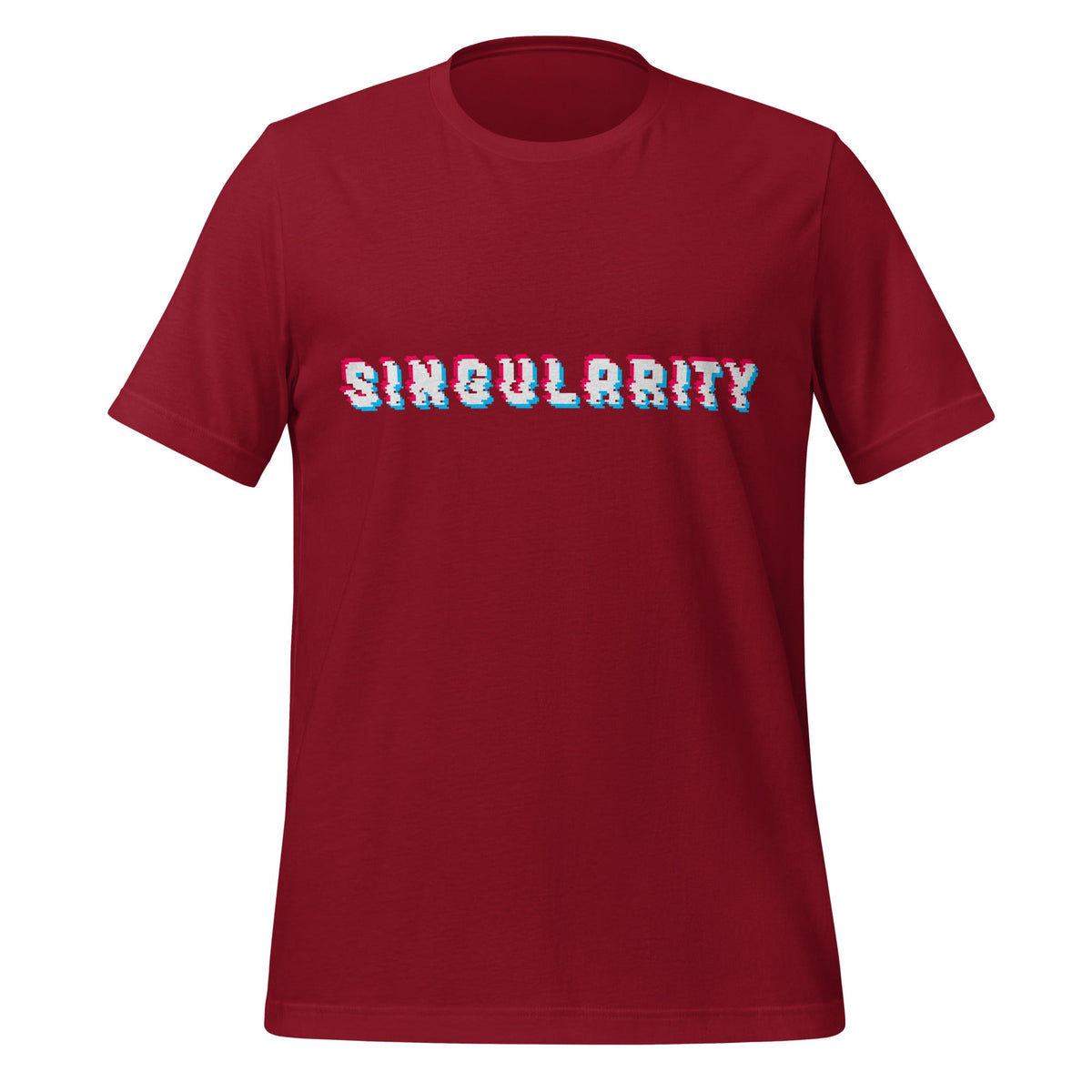 Product mockup photo of the Singularity Pixel Glitch T Shirt (unisex) Cardinal / M.