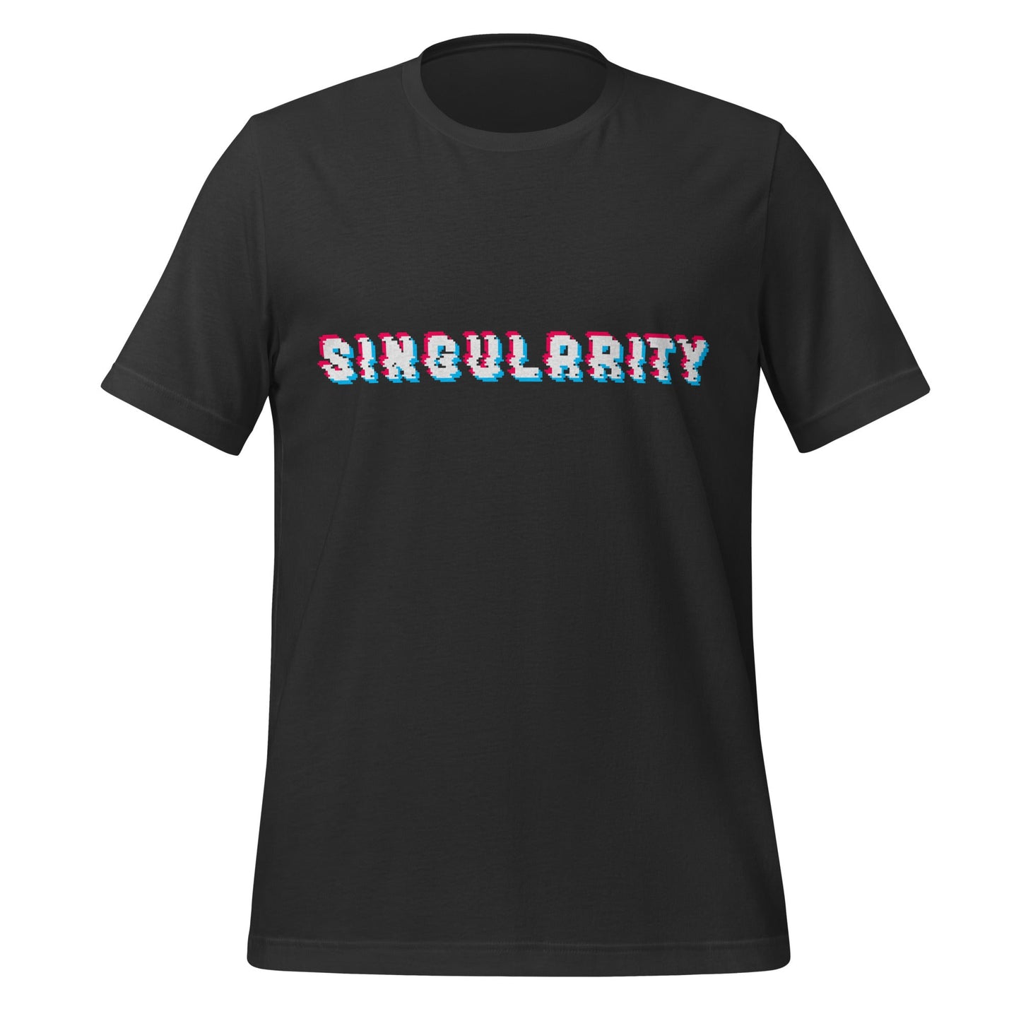 Product mockup photo of the Singularity Pixel Glitch T Shirt (unisex) Dark Grey / M.
