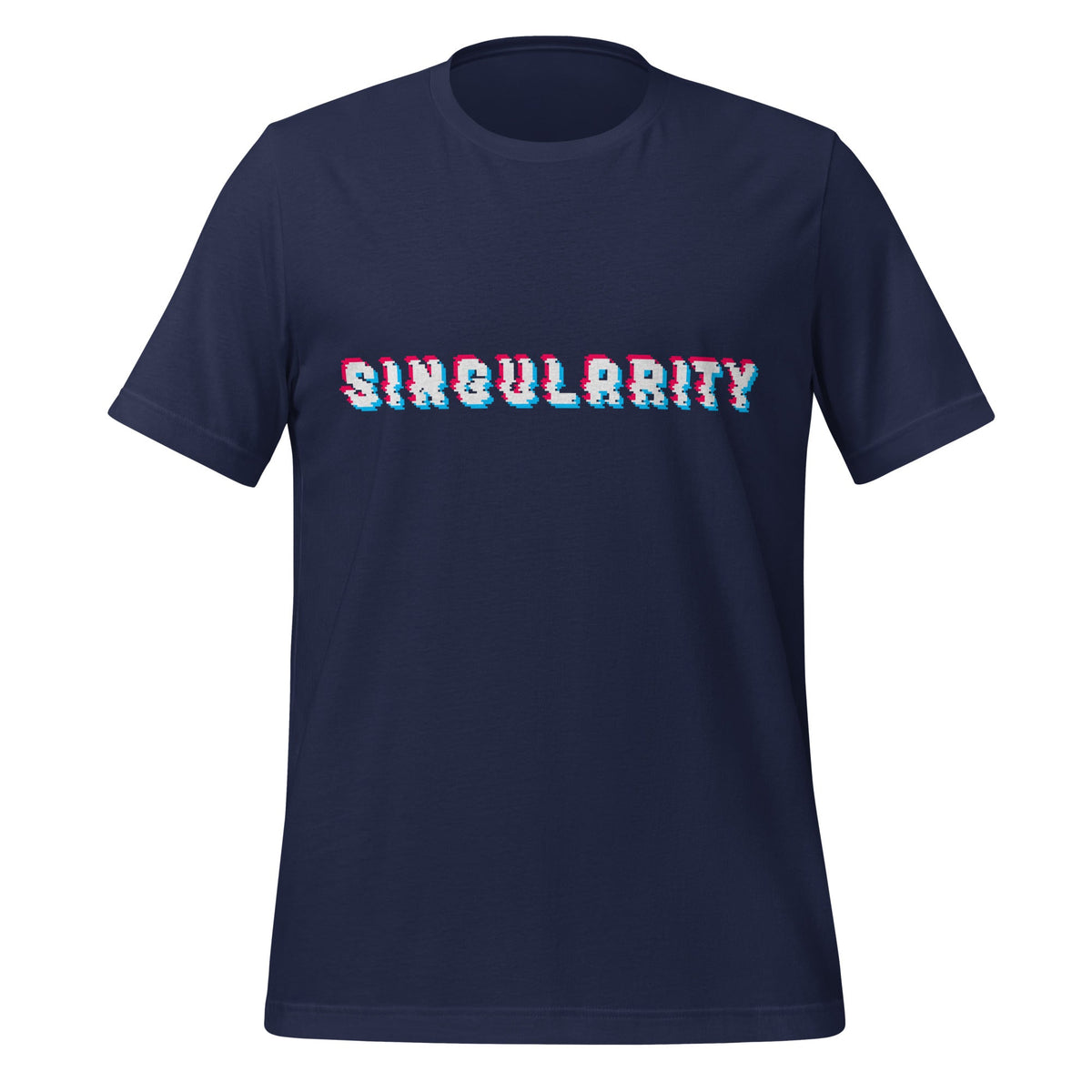 Product mockup photo of the Singularity Pixel Glitch T Shirt (unisex) Navy / M.